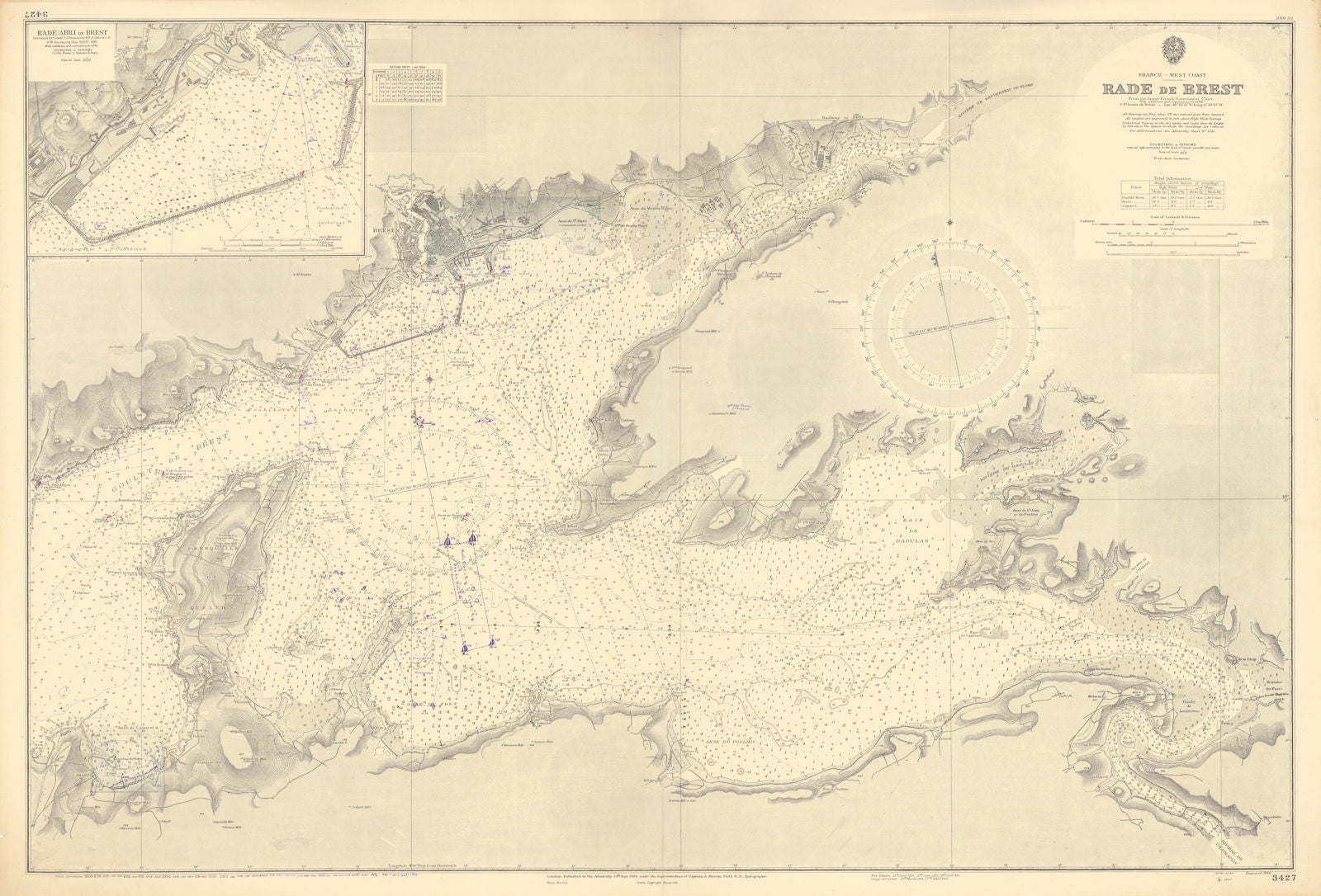 Brest Rade & Rade-Abri. Finistère, Brittany. ADMIRALTY sea chart 1904 (1956) map